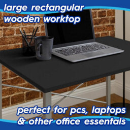 Harbour Housewares Office Desk - Black - Pc Computer Workstation Laptop Durable Tubular Steel Compact Wooden Office Desk - thumbnail 3