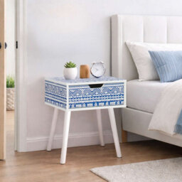 Birlea Santorini 1 Drawer Bedside Cabinet Chest Table Shabby Chic Blue - thumbnail 1
