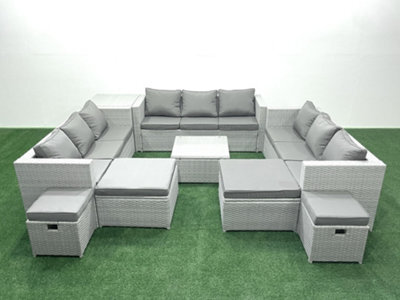 Fimous Garden Outdoor Furniture Set 14 Seater Rattan Sofa Set Side Table 4 Stools Light Grey - image 1