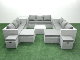 Fimous Garden Outdoor Furniture Set 14 Seater Rattan Sofa Set Side Table 4 Stools Light Grey - thumbnail 2