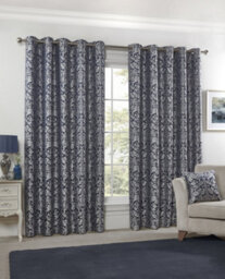 Emma Barclay Eden Lined Eyelet Curtains, Navy Blue - 66 X 72 Inch Pair