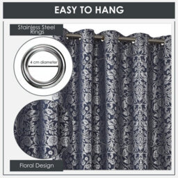 Emma Barclay Eden Lined Eyelet Curtains, Navy Blue - 66 X 72 Inch Pair - thumbnail 5