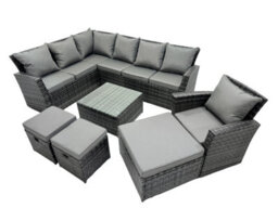 Fimous Poly Rattan Outdoor Patio Coffee Table Corner Sofa Set With 3 Stool Chair For Garden Backyard Dark Grey Mixed - thumbnail 2