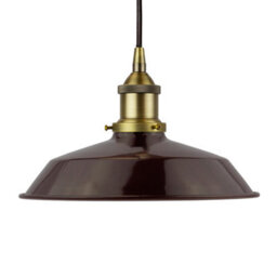 Burgundy Red Small Trinity Metal Painted Dome Pendant Light With Matt Antique Brass Lamp Holder And Black Round Cable - Se Home