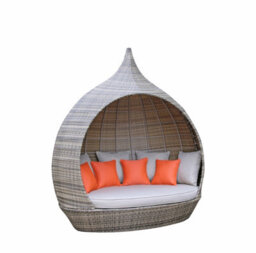 Signature Weave Pearl Wicker Round Garden Day Bed Sun Lounger Roof Shade Brown - thumbnail 2