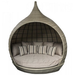 Signature Weave Pearl Wicker Round Garden Day Bed Sun Lounger Roof Shade Brown - thumbnail 1