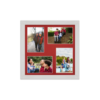 AK Frames 12X12 White Ash Modern Multi Photo Frame With Crimson Mount - Holds 4 Apertures (4X) 6X4 Photos - image 1