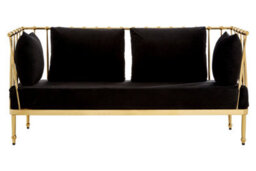 Orsina Sturdy 2 Seat Gold Finish Tapered Arms Sofa, Stylish Mid Century Sofa For Bedroom, Sleek 2 Seater Sofa - thumbnail 2