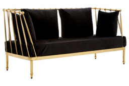 Orsina Sturdy 2 Seat Gold Finish Tapered Arms Sofa, Stylish Mid Century Sofa For Bedroom, Sleek 2 Seater Sofa