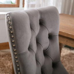 HomeTouch Pair Of Lux Grey Velvet Kitchen Dining Chairs With Pull Knocker Wing Back Home Office Bedroom Chairs - thumbnail 7