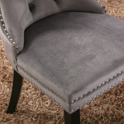 HomeTouch Pair Of Lux Grey Velvet Kitchen Dining Chairs With Pull Knocker Wing Back Home Office Bedroom Chairs - thumbnail 8