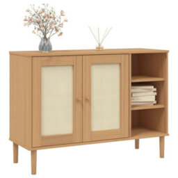 Berkfield Sideboard Senja Rattan Look Brown 112X40X80Cm Solid Wood Pine - thumbnail 3