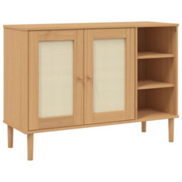Berkfield Sideboard Senja Rattan Look Brown 112X40X80Cm Solid Wood Pine - thumbnail 2