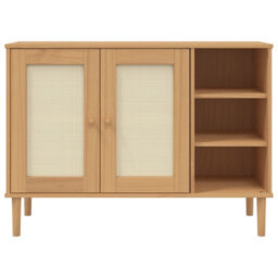 Berkfield Sideboard Senja Rattan Look Brown 112X40X80Cm Solid Wood Pine - thumbnail 5