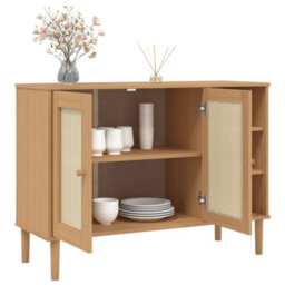 Berkfield Sideboard Senja Rattan Look Brown 112X40X80Cm Solid Wood Pine - thumbnail 4