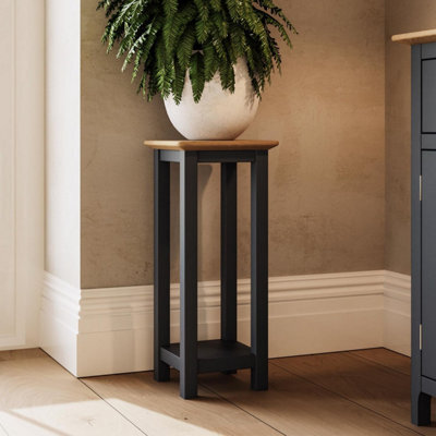 FWSTYLE Oak Veneer Tall Side Table Graphite Blue Ready Assembled - image 1