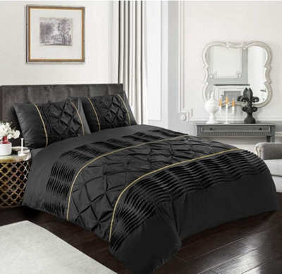 Homes & Linen Duvet Cover Set Eleanor Pintuck Stripes Luxury Quilt Cover Sets Soft Poly Cotton Easy Care Bedding Set