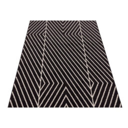 Black Linear Modern Easy To Clean Rug For Dining Room-120Cm X 170Cm - thumbnail 4