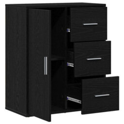 Berkfield Sideboard With Drawer Black Oak 60 X 31 X 70 Cm Engineered Wood - thumbnail 5