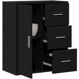 Berkfield Sideboard With Drawer Black Oak 60 X 31 X 70 Cm Engineered Wood - thumbnail 3