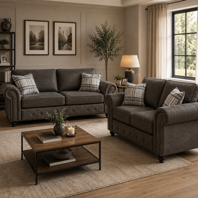 SC FURNITURE LIMITED Dark Grey Fabric 3 Seater & 2 Seater Sofa Suite Oldham - image 1