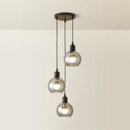 Valuelights Bellamy Smoked Glass Globe 3 Drop Cluster Matte Black Ceiling Pendant Light With Bulbs - thumbnail 2