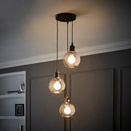 Valuelights Bellamy Smoked Glass Globe 3 Drop Cluster Matte Black Ceiling Pendant Light With Bulbs - thumbnail 1