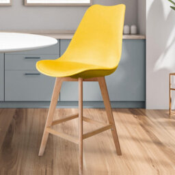 Fusion Living Soho Yellow Plastic Bar Stool With Light Wood Legs - thumbnail 2