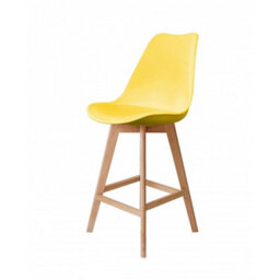 Fusion Living Soho Yellow Plastic Bar Stool With Light Wood Legs - thumbnail 1