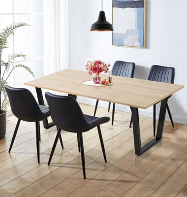Hallowood Furniture Dudley Dining Table 1.8M With 4 Black Bonded Leather Chairs - image 1