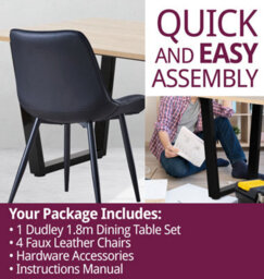 Hallowood Furniture Dudley Dining Table 1.8M With 4 Black Bonded Leather Chairs - thumbnail 7