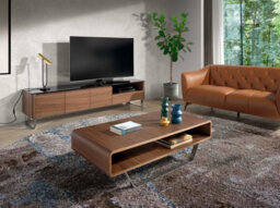 Angel Cerda Stylish Rectangular Walnut Coffee Table With Chrome Legs - thumbnail 2