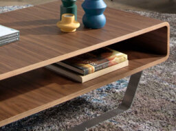 Angel Cerda Stylish Rectangular Walnut Coffee Table With Chrome Legs - thumbnail 4