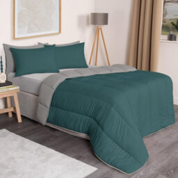 OHS Coverless 10.5 Tog Duvet & Pillowcase, Teal/grey - King - thumbnail 2
