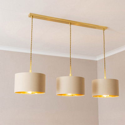 Valuelights Reni Natural & Gold Drum Shade 3 Drop Bar Gold Diner Ceiling Light With Bulbs - image 1