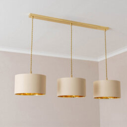 Valuelights Reni Natural & Gold Drum Shade 3 Drop Bar Gold Diner Ceiling Light With Bulbs - thumbnail 3