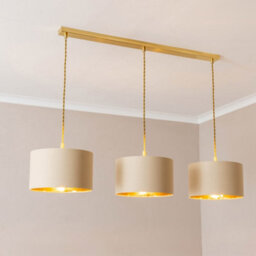 Valuelights Reni Natural & Gold Drum Shade 3 Drop Bar Gold Diner Ceiling Light With Bulbs - thumbnail 1