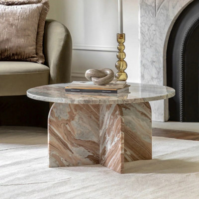 Xample Gallery Amalfi Natural Marble Coffee Table Solid Stone Top Base Curved Edges Luxury Living Room Centre Table - image 1