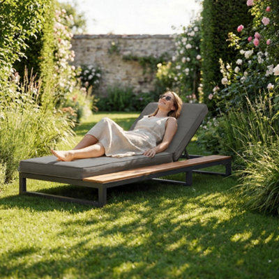 Btm Outdoor Daybed Lounger, Adjustable Backrest, Waterproof Sofa Bed, Grey Right Side