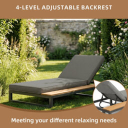 Btm Outdoor Daybed Lounger, Adjustable Backrest, Waterproof Sofa Bed, Grey Right Side - thumbnail 8