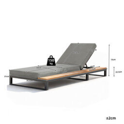 Btm Outdoor Daybed Lounger, Adjustable Backrest, Waterproof Sofa Bed, Grey Right Side - thumbnail 5