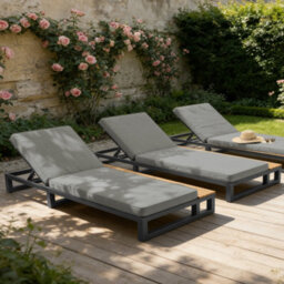 Btm Outdoor Daybed Lounger, Adjustable Backrest, Waterproof Sofa Bed, Grey Right Side - thumbnail 3