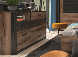 Impact Furniture Sideboard Cabinet Chest Of Drawers Large Storage Unit Dresser Dark Oak Black 150Cm Luxury Kassel