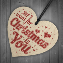 Red Ocean All I Want For Christmas Is You Wooden Heart Husband Wife Boy Girl Friend Relationship Gift Keepsake - thumbnail 6