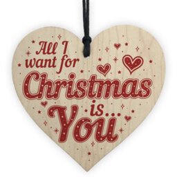 Red Ocean All I Want For Christmas Is You Wooden Heart Husband Wife Boy Girl Friend Relationship Gift Keepsake - thumbnail 1