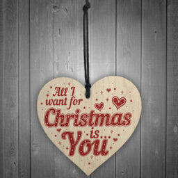 Red Ocean All I Want For Christmas Is You Wooden Heart Husband Wife Boy Girl Friend Relationship Gift Keepsake - thumbnail 2