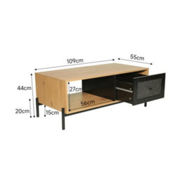 Living And Home Brown And Black Modern Rectangular Wooden Coffee Table Rattan Design Tea Table With 1 Drawer 114 Cm W X 55 Cm D - thumbnail 6