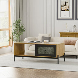 Living And Home Brown And Black Modern Rectangular Wooden Coffee Table Rattan Design Tea Table With 1 Drawer 114 Cm W X 55 Cm D - thumbnail 3