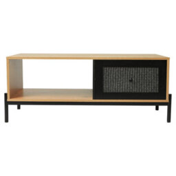 Living And Home Brown And Black Modern Rectangular Wooden Coffee Table Rattan Design Tea Table With 1 Drawer 114 Cm W X 55 Cm D - thumbnail 5