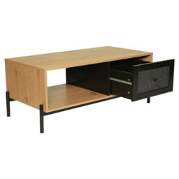 Living And Home Brown And Black Modern Rectangular Wooden Coffee Table Rattan Design Tea Table With 1 Drawer 114 Cm W X 55 Cm D - thumbnail 4